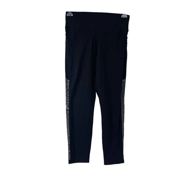 PINK Victorias Secret Leggings Black Ultimate Size L Mesh Pocket Crop High Rise - Picture 1 of 7